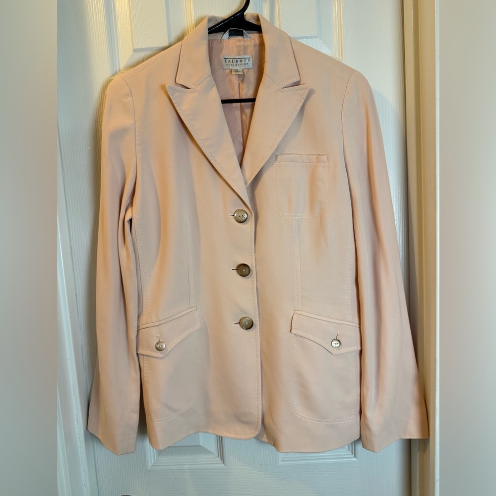 Soft Blush Pink Talbots Blazer Classic Tailored Suit Jacket Career Work Softgirl